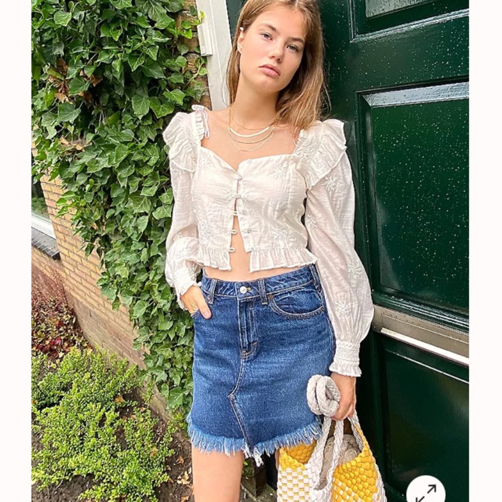 Free people fringe Jean skirt